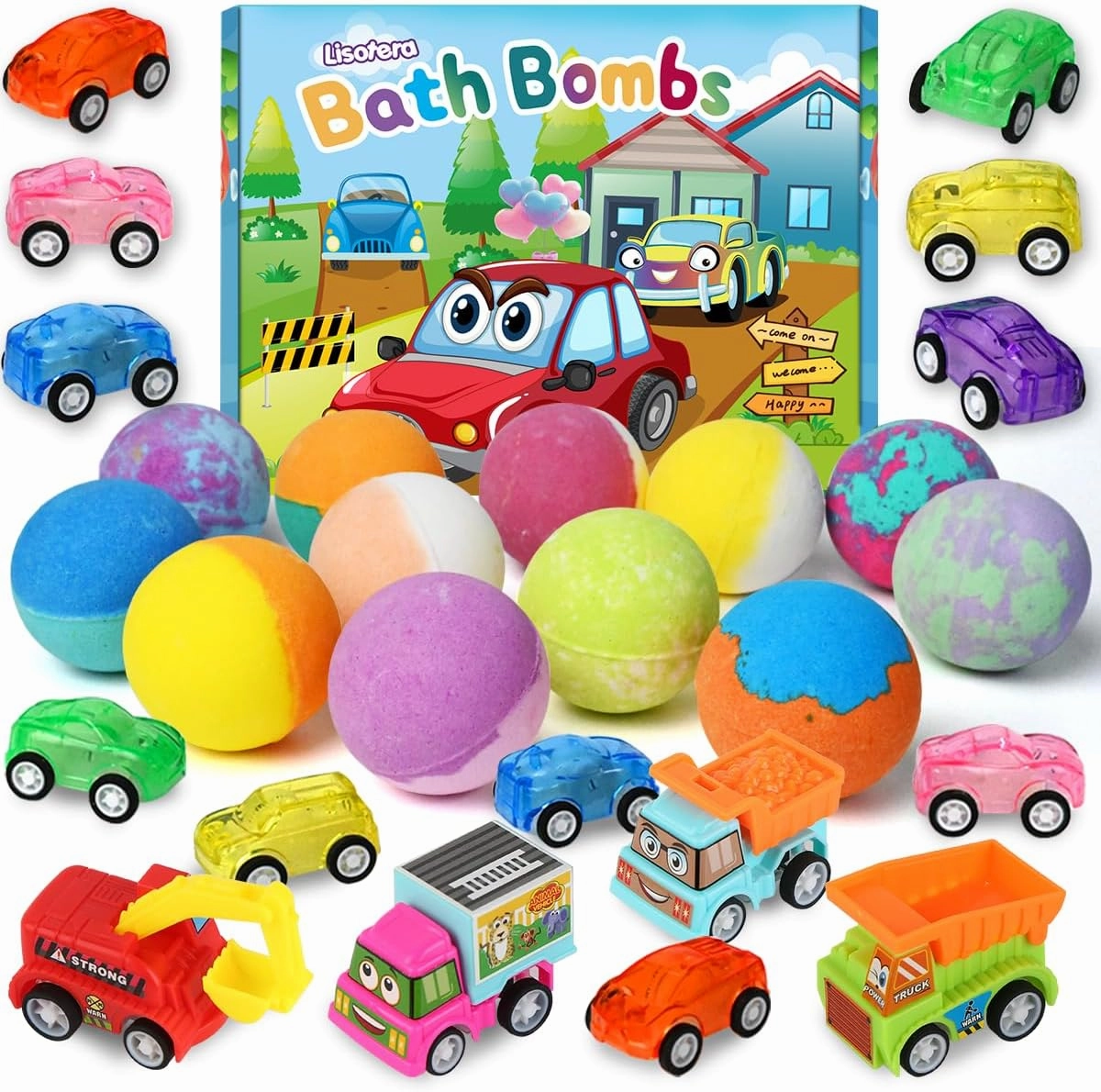 Bath Bombs for Kids with Surprise Inside, 9 Pack Pull-Back Cars Organic Rich Foam Color Bubble Set with 3 Multifunctional Vehicles, Gentle and Kids Safe for Boys Girls Birthday (Package May Vary)