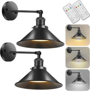 Battery Operated Wall Sconce Decor Set of 2, Black Wireless Wall Sconces with Remote, Dimmable Vintage Led Wall Lights, Wall Lamp for Bedroom Farmhouse Gallery