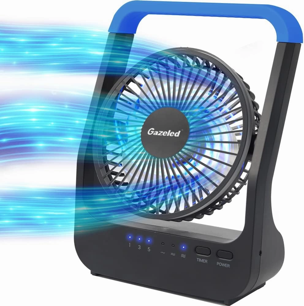 Battery Operated Fan, Camping Fan Battery Powered, Super Long Lasting, Portable D-Cell Battery Powered Desk Fan with Timer, 3 Speeds, Quiet, 180° Rotation, for Office,Bedroom,Outdoor, 5'', Blue