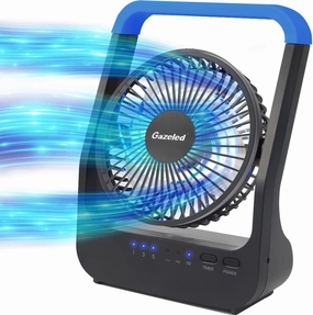 Battery Operated Fan, Camping Fan Battery Powered, Super Long Lasting, Portable D-Cell Battery Powered Desk Fan with Timer, 3 Speeds, Quiet, 180° Rotation, for Office,Bedroom,Outdoor, 5'', Blue