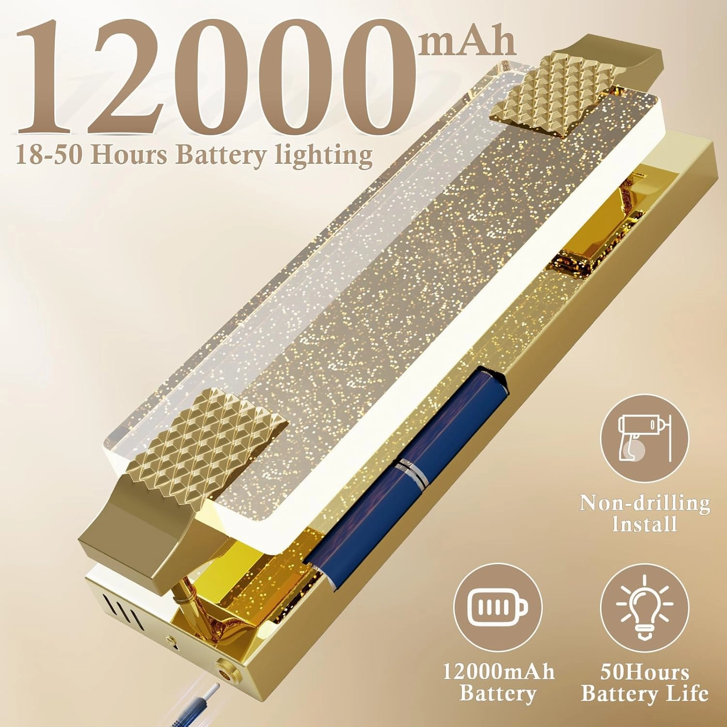 Battery Operated Wall Sconce Rechargeable Battery Powered 12000mAh Wall Light Indoor Not Hardwired Remote Control Dimmable Wall Lamp Fixtures for Bedroom Living Room Gold 1 Pack