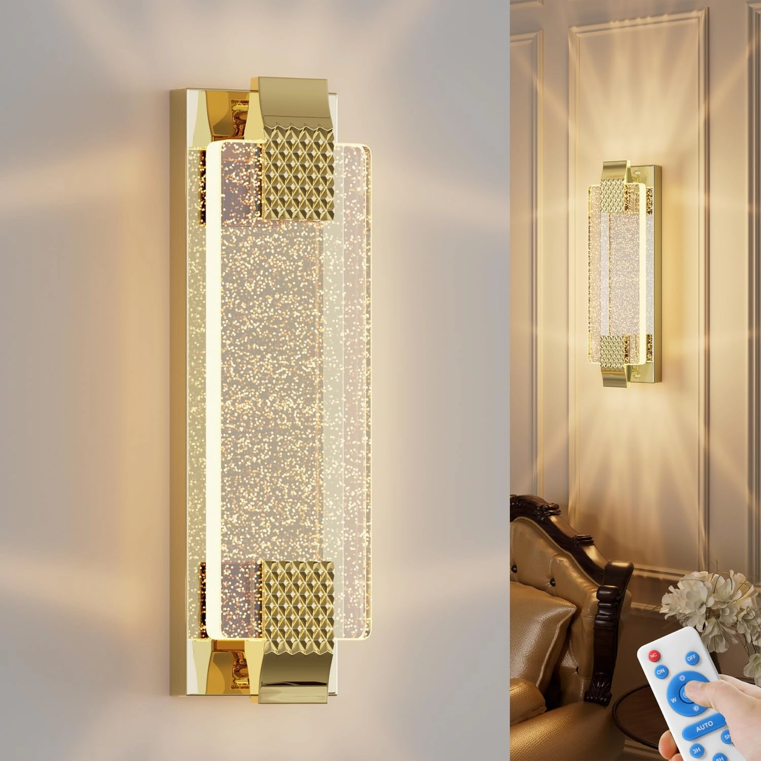 Battery Operated Wall Sconce Rechargeable Battery Powered 12000mAh Wall Light Indoor Not Hardwired Remote Control Dimmable Wall Lamp Fixtures for Bedroom Living Room Gold 1 Pack