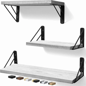 BAYKA Wall Shelves for Bedroom Decor, Floating Wall Shelves for Living Room Kitchen Storage, Wall Mounted Rustic Wood Floating Shelves for Kids Books,Corner Shelves for Bathroom(White，Set of 3)