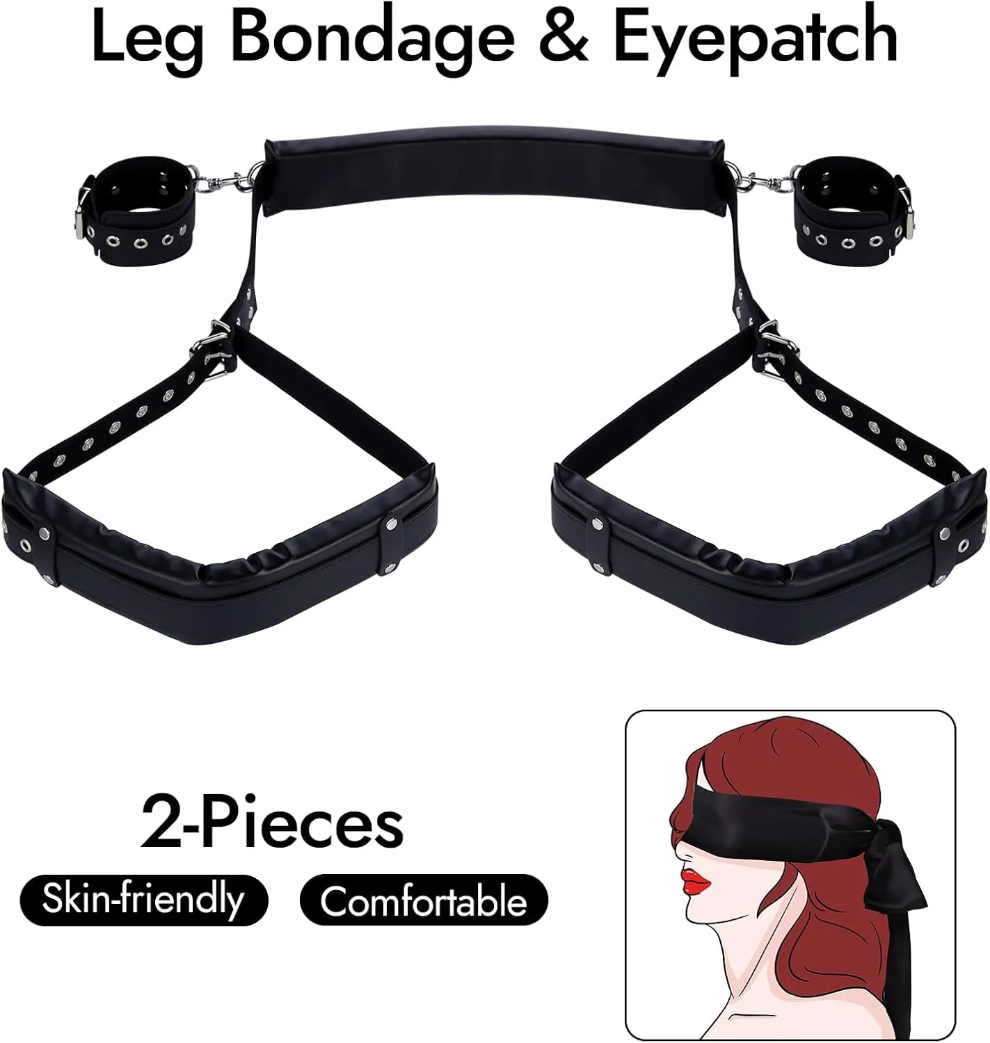 BDSM Sex Bondage Restraint Kits - Utimi Leather Leg Straps Wrist Thigh with Adjustable Back Handcuffs & Blindfold Eye Mask Adult Sex Toys for Men Women and Couple Foreplay Pleasure | Black