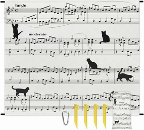 Beach Blanket, Musical Notes Sandproof Beach Mat, Waterproof Quick Drying Sand Free Mat with 4 x Ground Spikes for Outdoor Travel Camping Hiking, Cat Print 68 x 59 in