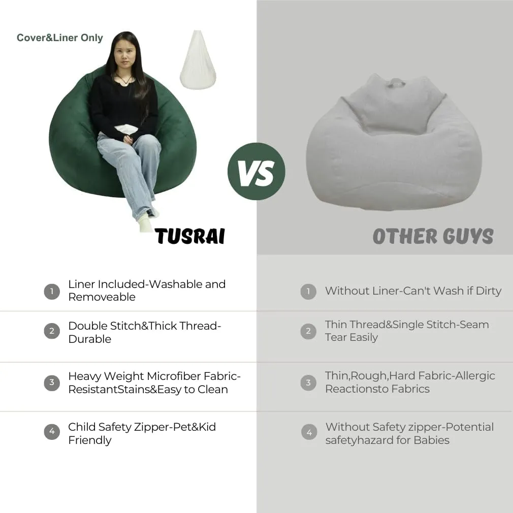 Bean Bag Cover with Liner Only Removable 3ft (No Filler) Velvety Luxurious Microfiber Suede Bean Bag Chair Cover for Adults Indoor (Canyon Clay-Cover&Liner Only, Large)