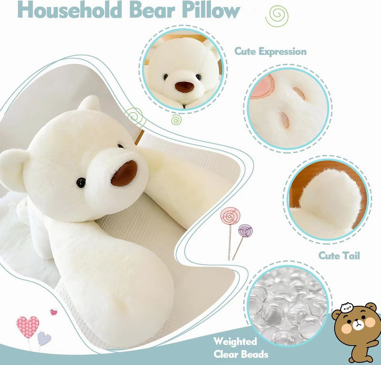 Bear Stuffed Animal Plush, 25.6in Cute Soft Big White Hugging Polar Bear Plushies Pillow Toys Doll Kawaii Birthday Gift for for Adults Kids Boys Girls