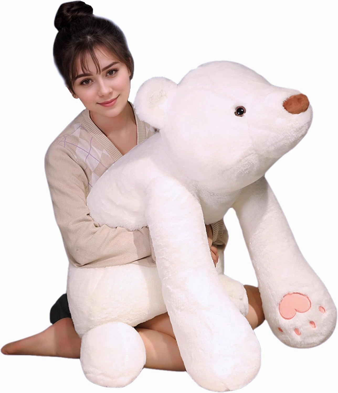 Bear Stuffed Animal Plush, 25.6in Cute Soft Big White Hugging Polar Bear Plushies Pillow Toys Doll Kawaii Birthday Gift for for Adults Kids Boys Girls