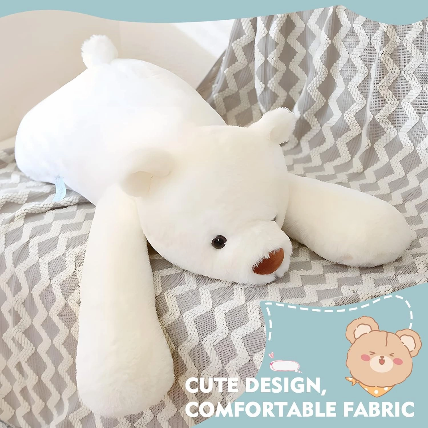 Bear Stuffed Animal Plush, 25.6in Cute Soft Big White Hugging Polar Bear Plushies Pillow Toys Doll Kawaii Birthday Gift for for Adults Kids Boys Girls