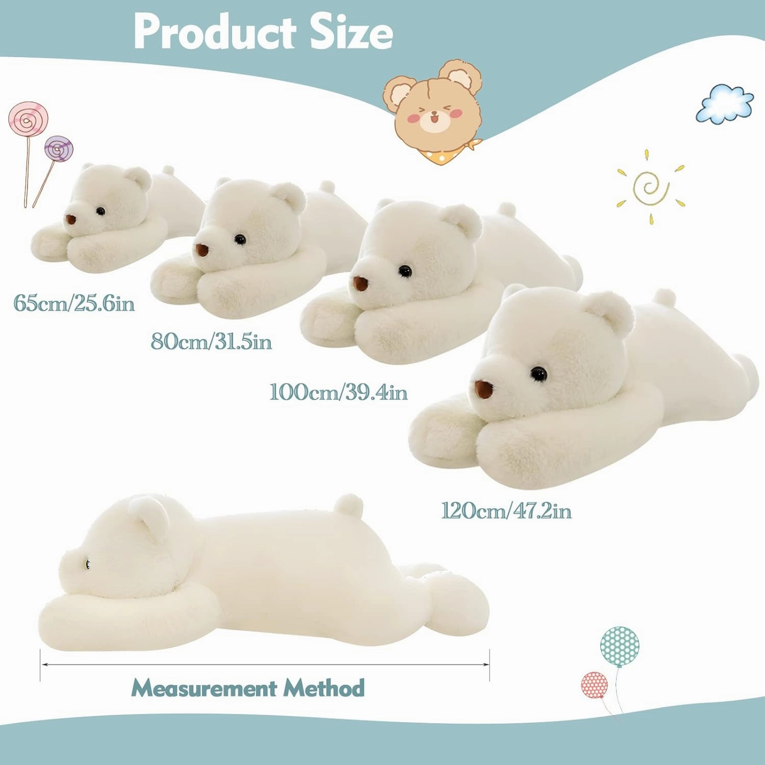 Bear Stuffed Animal Plush, 25.6in Cute Soft Big White Hugging Polar Bear Plushies Pillow Toys Doll Kawaii Birthday Gift for for Adults Kids Boys Girls