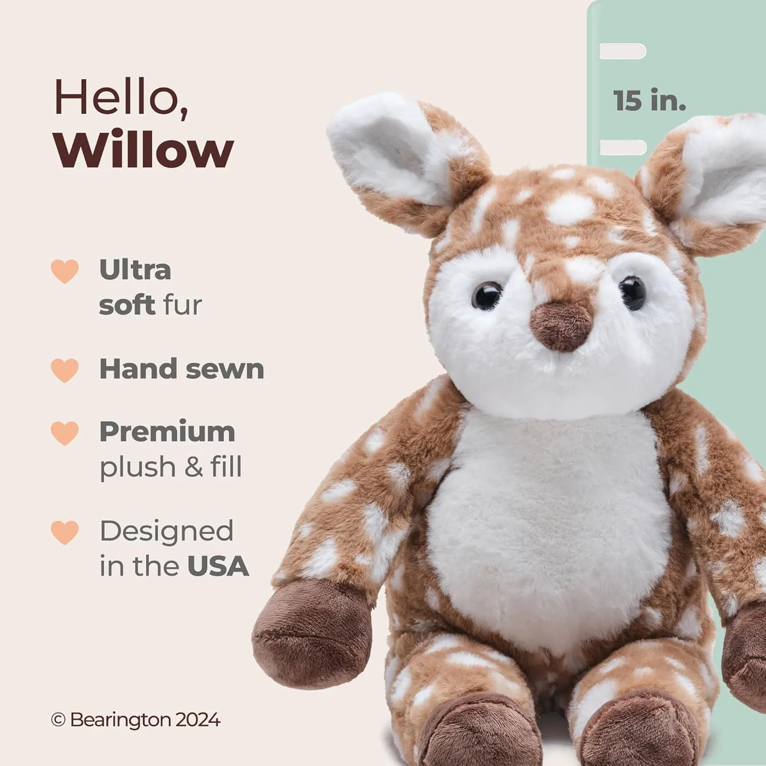 Bearington Willow Plush Fawn Stuffed Animal - 15 Inches Plush Toy