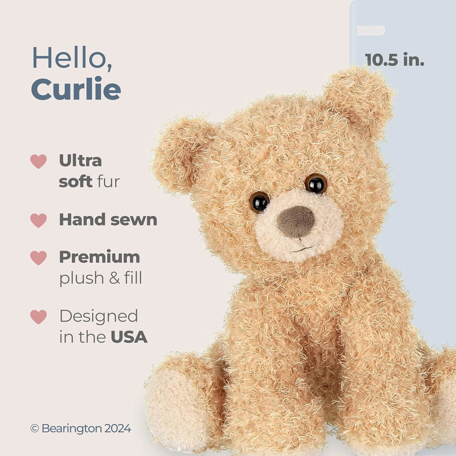 Bearington Curlie Plush Teddy Bear Stuffed Animal, 10.5 Inch