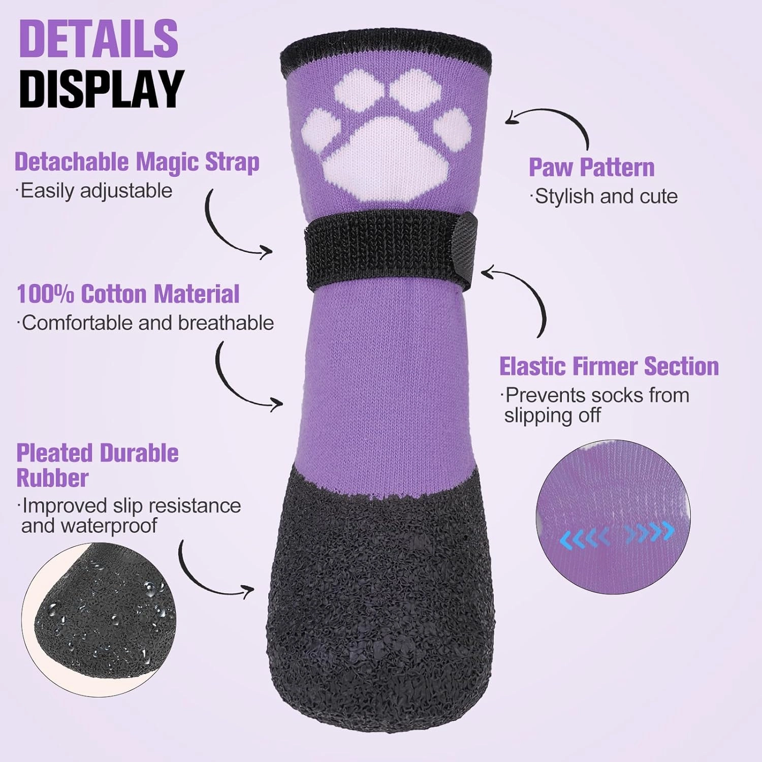 BEAUTYZOO Anti Slip Dog Socks Boots, Dog Shoes for Hot/Cold Pavement Snow Rain Days,Waterproof Grip Dog Booties Paw Protector for Hardwood Floor, Prevent Licking for Small Medium Large Senior Old Dogs