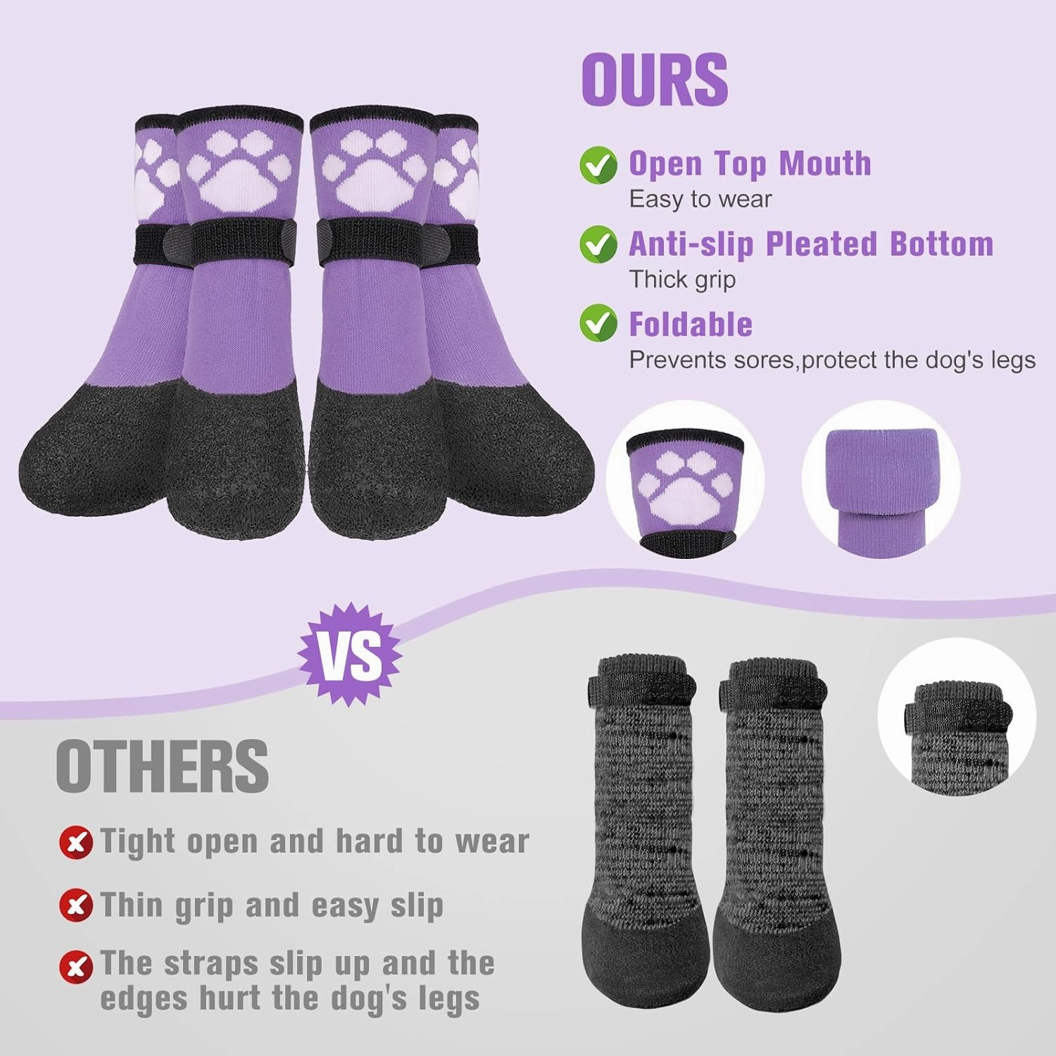 BEAUTYZOO Anti Slip Dog Socks Boots, Dog Shoes for Hot/Cold Pavement Snow Rain Days,Waterproof Grip Dog Booties Paw Protector for Hardwood Floor, Prevent Licking for Small Medium Large Senior Old Dogs