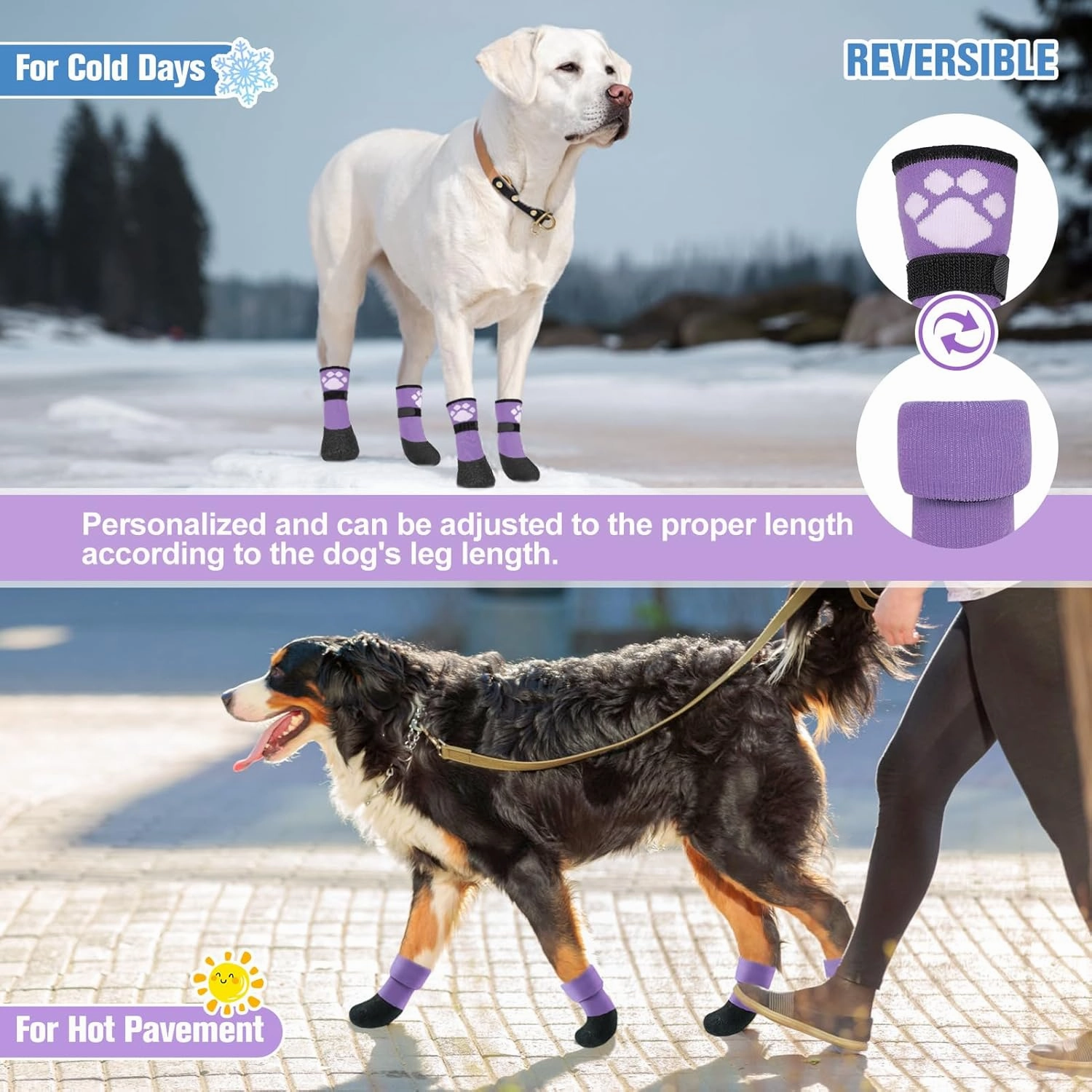 BEAUTYZOO Anti Slip Dog Socks Boots, Dog Shoes for Hot/Cold Pavement Snow Rain Days,Waterproof Grip Dog Booties Paw Protector for Hardwood Floor, Prevent Licking for Small Medium Large Senior Old Dogs