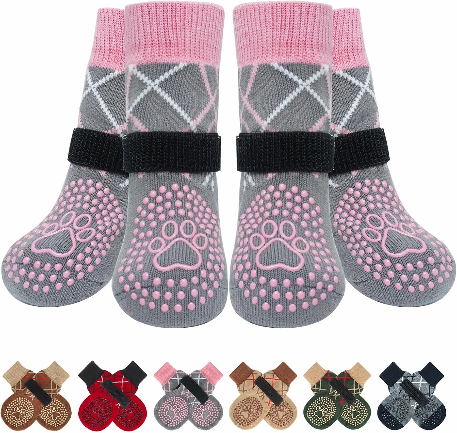 BEAUTYZOO Dog Socks to Prevent Licking Paws for Hardwood Floors Anti Slip, Dog Shoes Booties for Hot/Cold Pavement,Grippy Boots & Paw Protectors Traction Control for Small Medium Large Senior Dogs