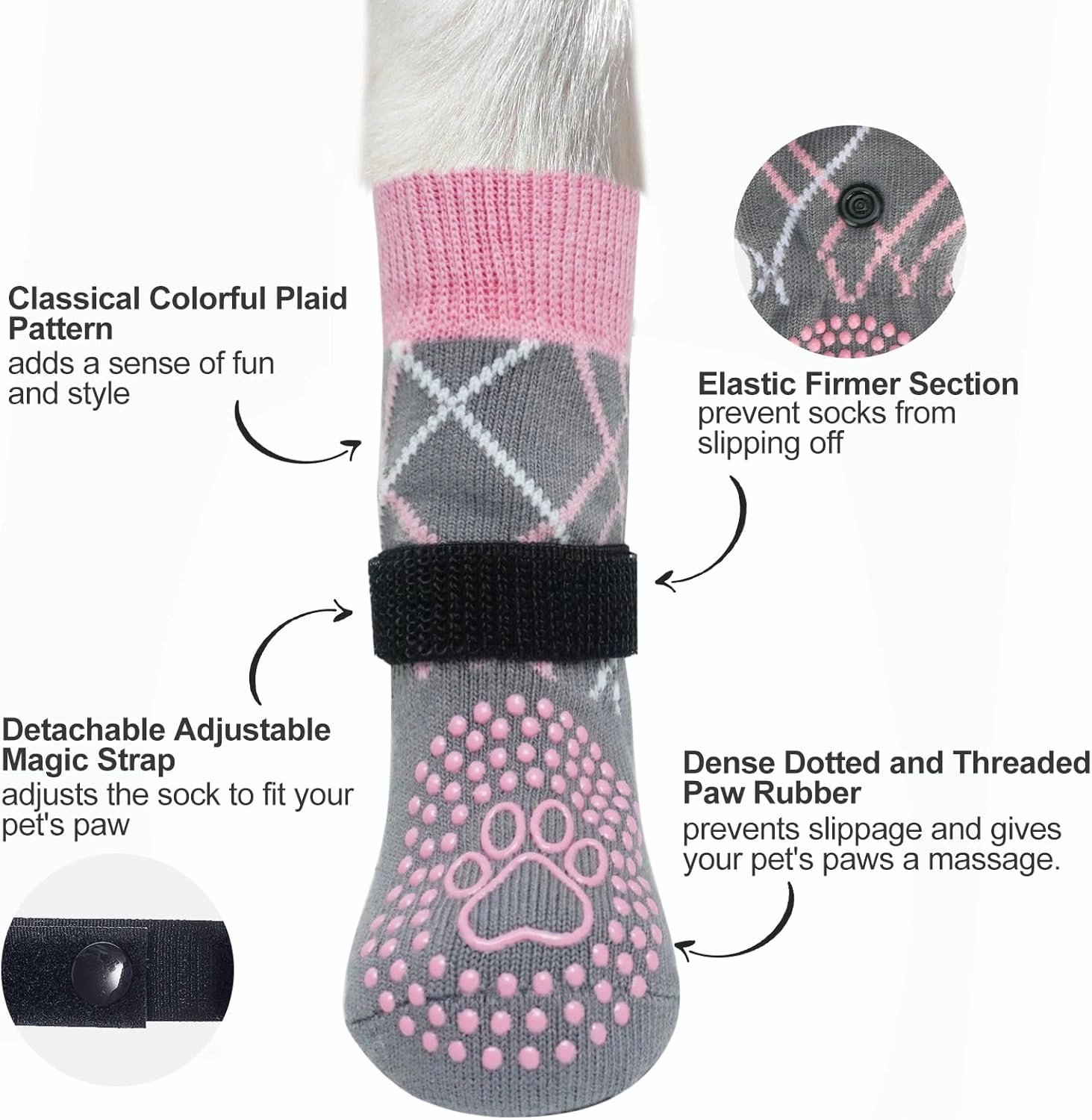BEAUTYZOO Dog Socks to Prevent Licking Paws for Hardwood Floors Anti Slip, Dog Shoes Booties for Hot/Cold Pavement,Grippy Boots & Paw Protectors Traction Control for Small Medium Large Senior Dogs