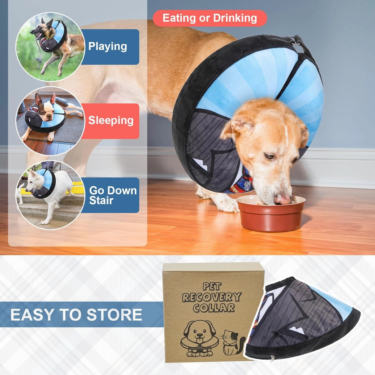 BEAUTYZOO Inflatable Dog Cone Collar, Recovery Dog Cone After Surgery, Adjustable Blow up Dog Donut Collar, Pet Recovery Collar for Dogs,Black XL