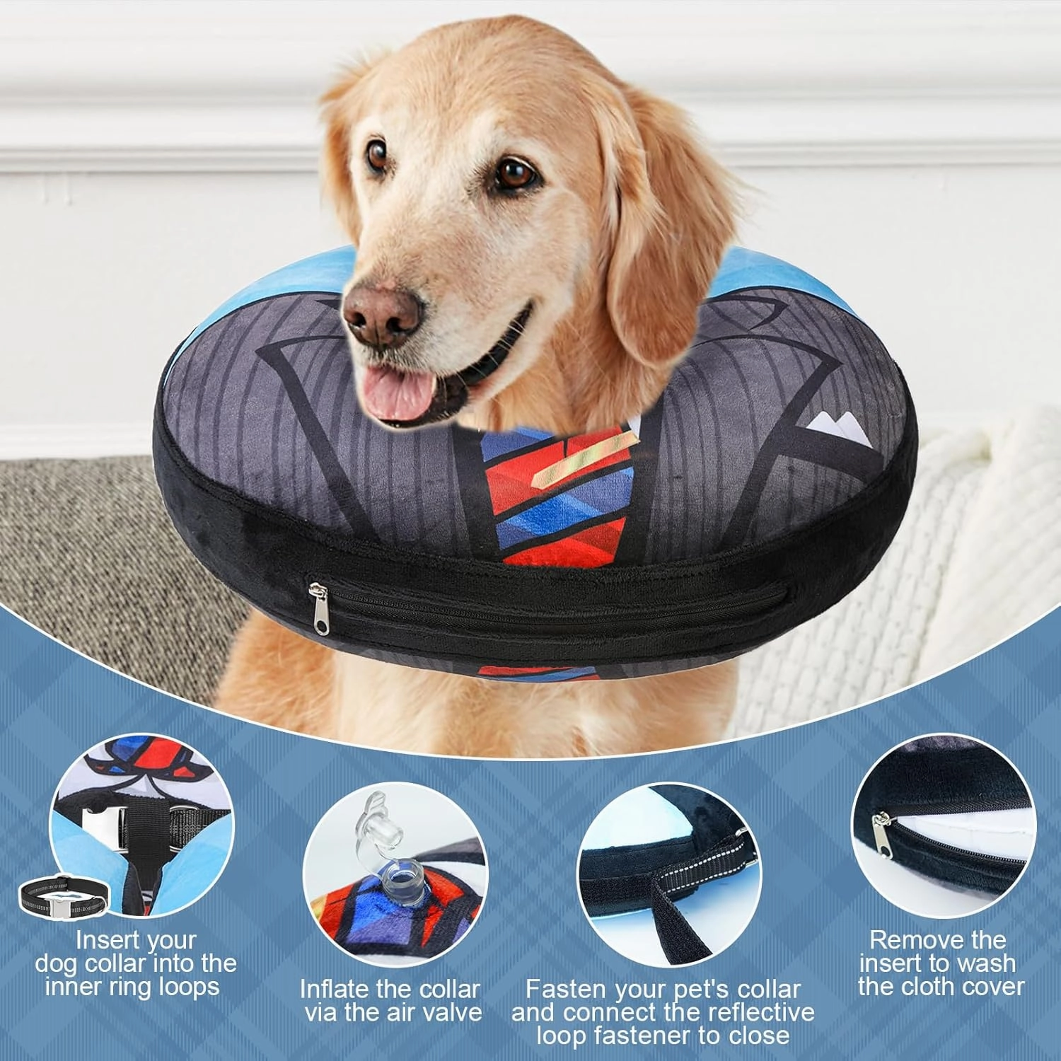 BEAUTYZOO Inflatable Dog Cone Collar, Recovery Dog Cone After Surgery, Adjustable Blow up Dog Donut Collar, Pet Recovery Collar for Dogs,Black XL
