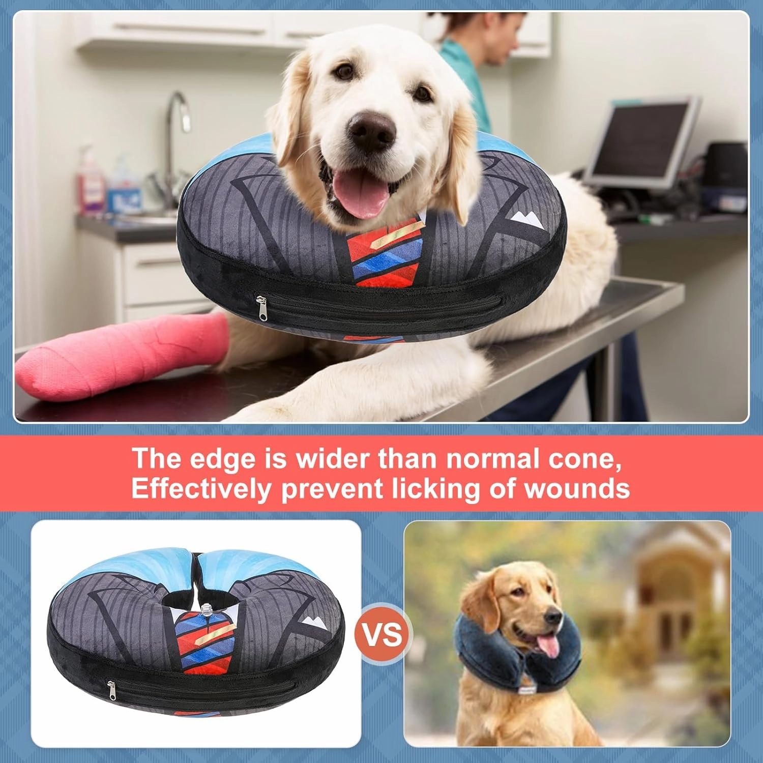 BEAUTYZOO Inflatable Dog Cone Collar, Recovery Dog Cone After Surgery, Adjustable Blow up Dog Donut Collar, Pet Recovery Collar for Dogs,Black XL