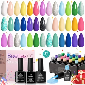 Beetles Summer Gel Nail Polish Set, 20 Colors Pastel Neon Pink Yellow Green Blue White Glitter Gel Nail Polish Kit Base Coat Matte Glossy Top Coat Soak off Uv Gift for Women