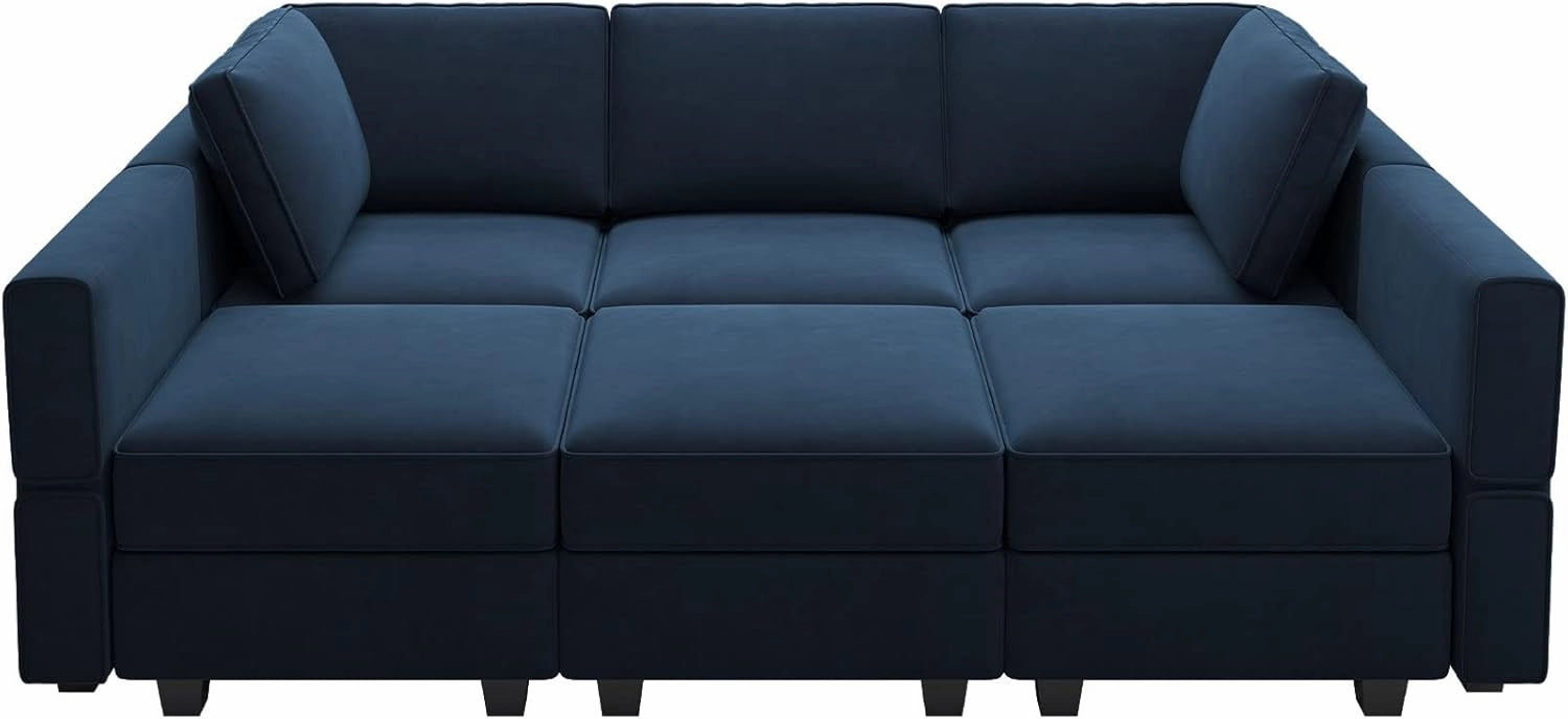 Belffin Modular Velvet Sectional Sofa with Chaise Lounge Sectional Sleeper Sofa with Storage Chaise Bed Couch for Living Room Blue