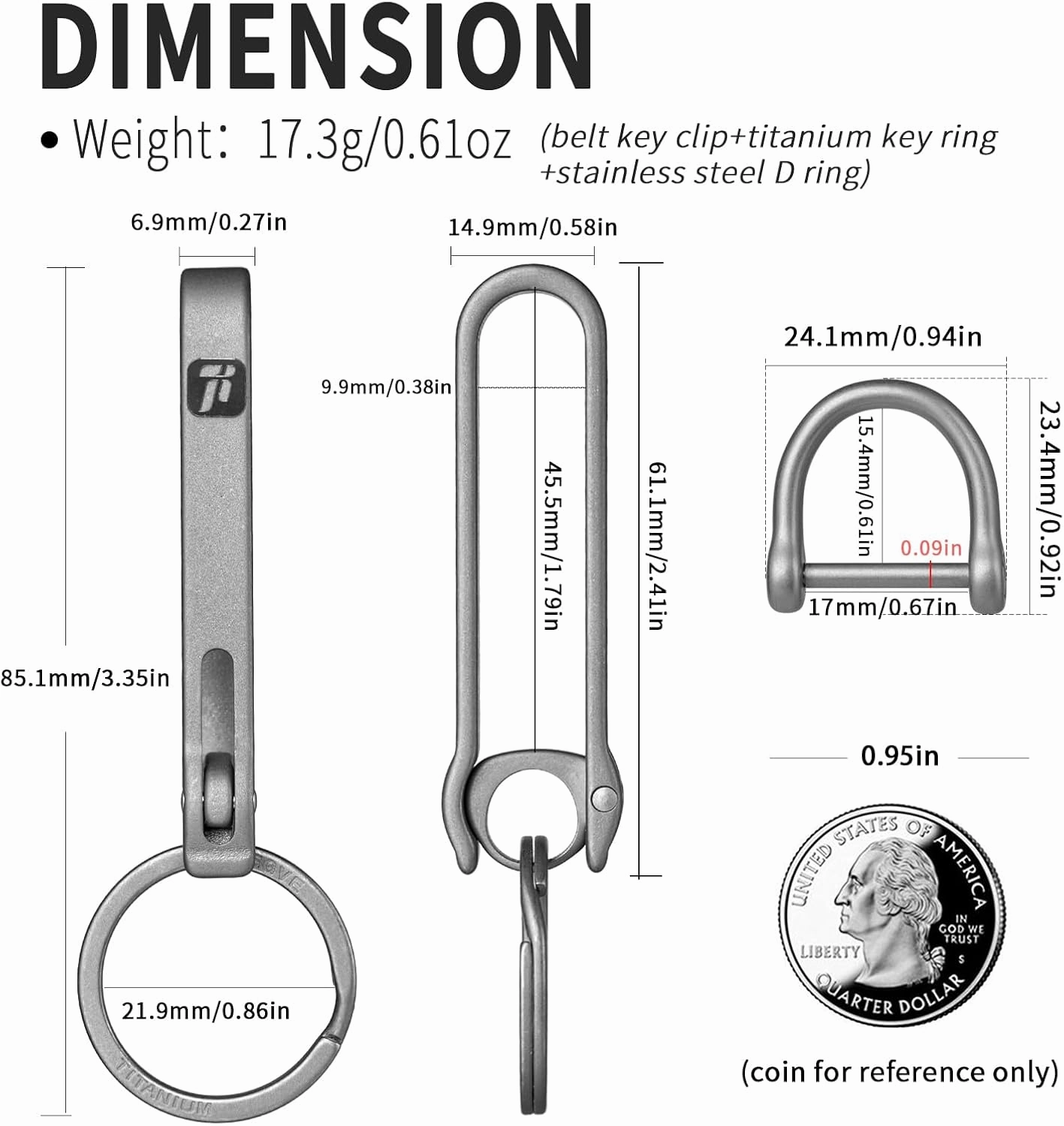 Belt Key holder,Titanium Belt Key Chain Clip,EDC Belt Loop Keychain With Titanium Key Ring,Keychain for Men