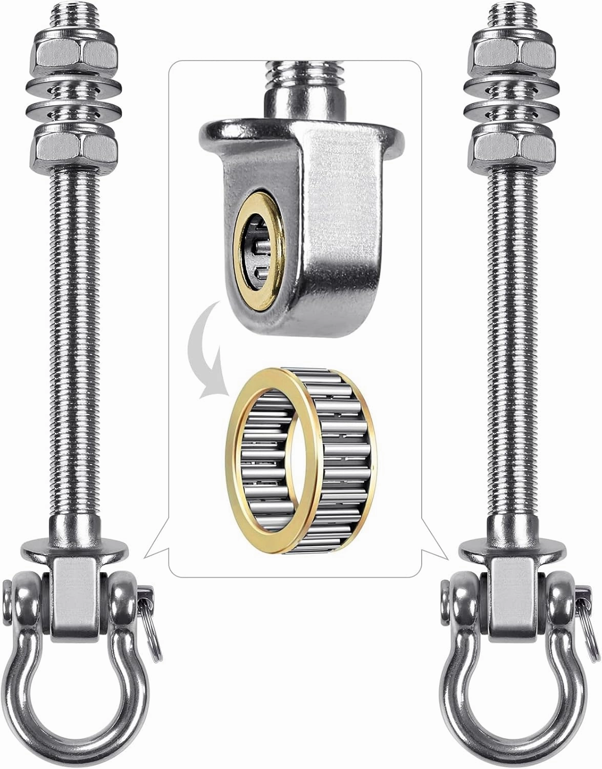 BeneLabel Heavy Duty Swing Hangers with Bearings - Set of 2 Stainless Steel 304 Hardware for Wood & Metal Beams - Ideal for Hanging Hammocks, Yoga Swings, Porch Swing - 1500LB Capacity - 7" x M2/5"
