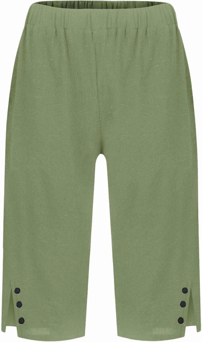 Bermuda Shorts for Women Summer Trendy Elastic Waist Straight Leg Beach Shorts Loose Knee Length Pants with Pockets