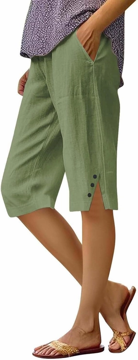 Bermuda Shorts for Women Summer Trendy Elastic Waist Straight Leg Beach Shorts Loose Knee Length Pants with Pockets