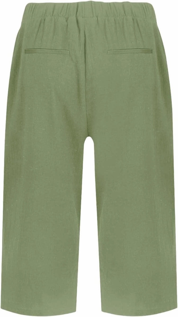 Bermuda Shorts for Women Summer Trendy Elastic Waist Straight Leg Beach Shorts Loose Knee Length Pants with Pockets