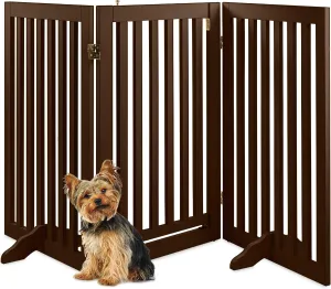 Best Choice Products 31.5in 3-Panel Freestanding Wooden Pet Gate w/Walk Through Door, Adjustable Pen, Support Feet - Espresso