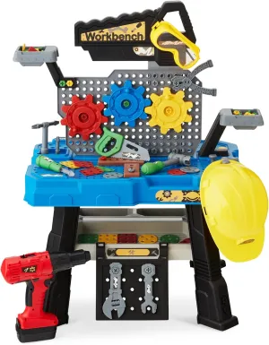 Best Choice Products Pretend Play Kid's Workbench, Child's Construction Toy Set for Child Development w/ 150 Accessories, Electric Drill, Storage Shelf, Hard Hat, Goggles, Play Tool Set