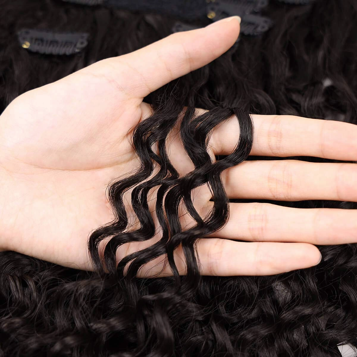 BHF 26 inch Kinky Curly Clip In Hair Extensions, Double Weft Full Head Japanese Heat Resistance Fiber 140g Synthetic Curly Hair Extensions For Women 7pieces (#1B)