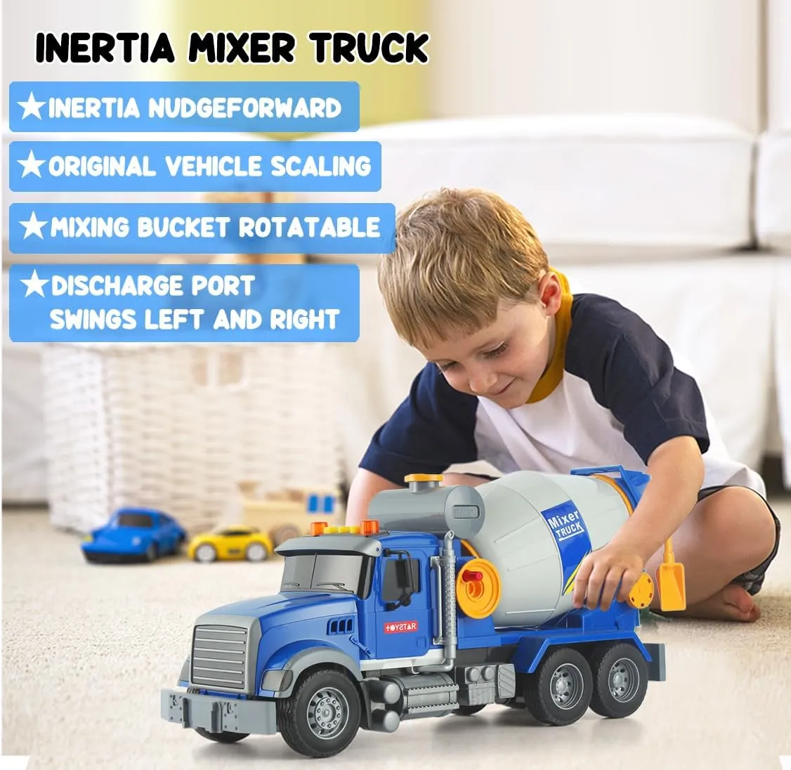 Big Cement Mixer Truck Toys Engineering car Lights Sounds,Friction Powered Push car，Go Construction Vehicles Toddlers Boys Toy and Girl Gift car Age 3  (Big Mixer Car)