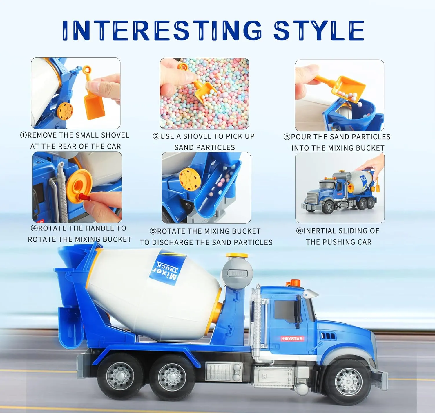 Big Cement Mixer Truck Toys Engineering car Lights Sounds,Friction Powered Push car，Go Construction Vehicles Toddlers Boys Toy and Girl Gift car Age 3  (Big Mixer Car)