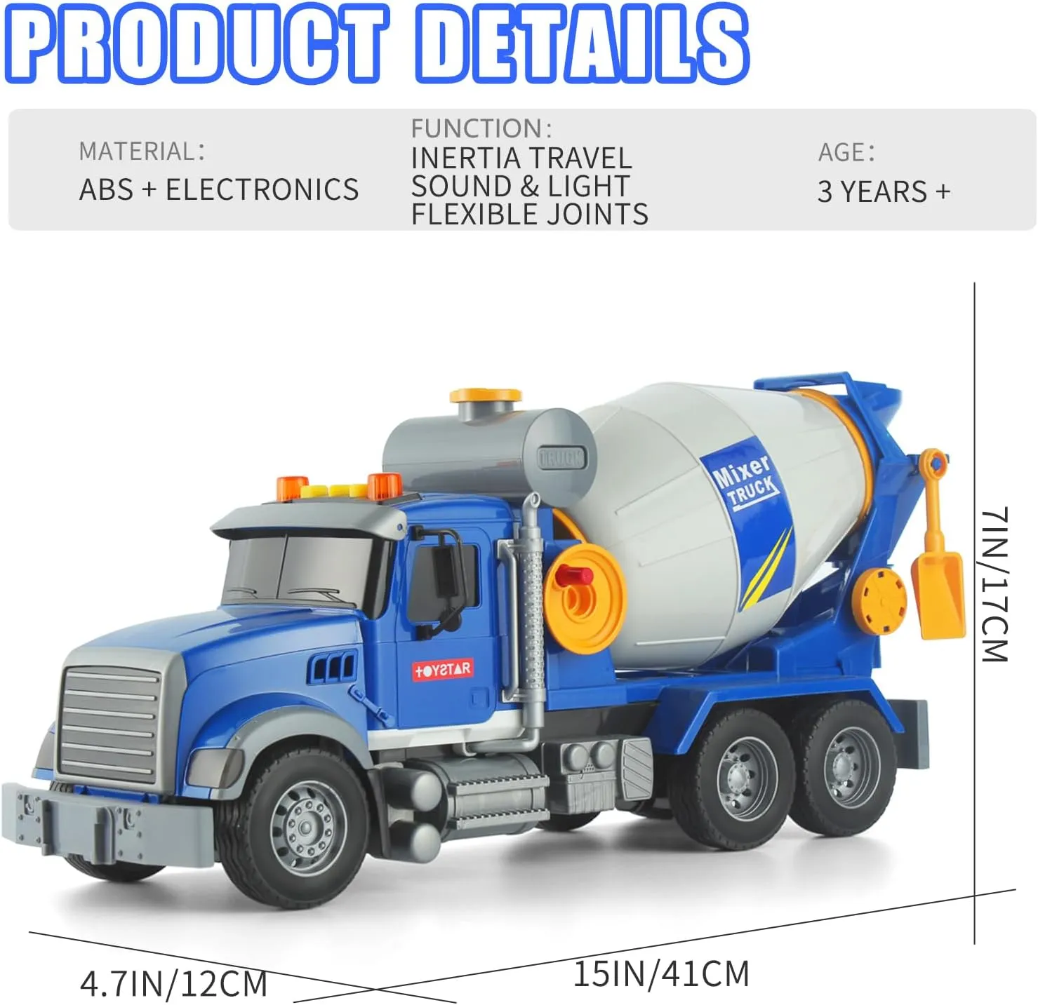 Big Cement Mixer Truck Toys Engineering car Lights Sounds,Friction Powered Push car，Go Construction Vehicles Toddlers Boys Toy and Girl Gift car Age 3  (Big Mixer Car)