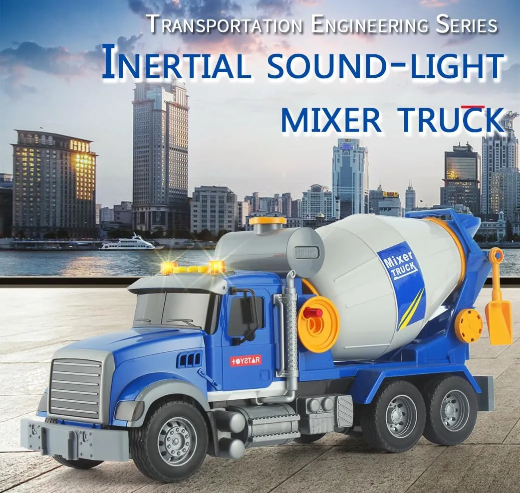 Big Cement Mixer Truck Toys Engineering car Lights Sounds,Friction Powered Push car，Go Construction Vehicles Toddlers Boys Toy and Girl Gift car Age 3  (Big Mixer Car)