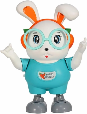 Big Eyes Rabbit Musical Toy for Kids, Dancing Rabbit Baby Toy with Cool Lights & Dynamic Music, Legs Move Sideways, Body Twist (Blue)