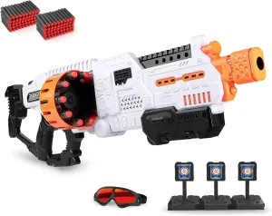 Bigpower Electric Motorized Dart Gun, 20-Dart Double Rotating Drum Toy Foam Blaster for Boys 8-12 , Cool Dart Blaster with 100 Foam Darts Compatible with Primary Brand, Christmas Eve Gifts for Kids