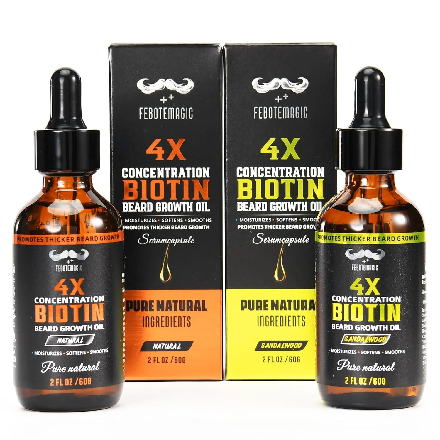 Biotin Beard Oil for Men Set – 2 Pack Unscented & Sandalwood Beard Oil Blended with Castor & Grape Seed Oil for Thicker, Softer, Moisturizing Beard – Gift for Father, Husband, Boyfriend – 4 oz