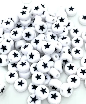 Black and White Star Coin Beads, 7mm Beads, Spacers for Alphabet Beads, Spacers for Letter Beads, Star Beads, Kawaii Beads, Unique Beads