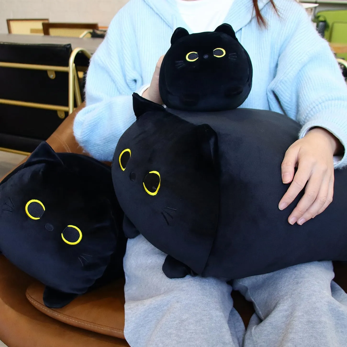 Black Cat Plush Pillow,13" Black Cat Stuffed Animals,Kawaii Plush Stuffed Kitten Doll Toys for Kid, for Birthday Halloween Christmas