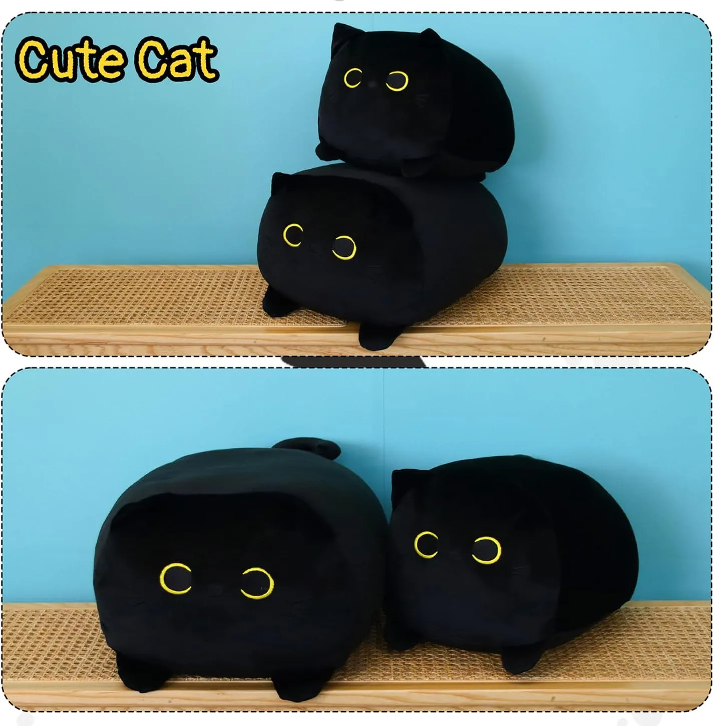 Black Cat Plush Pillow,13" Black Cat Stuffed Animals,Kawaii Plush Stuffed Kitten Doll Toys for Kid, for Birthday Halloween Christmas