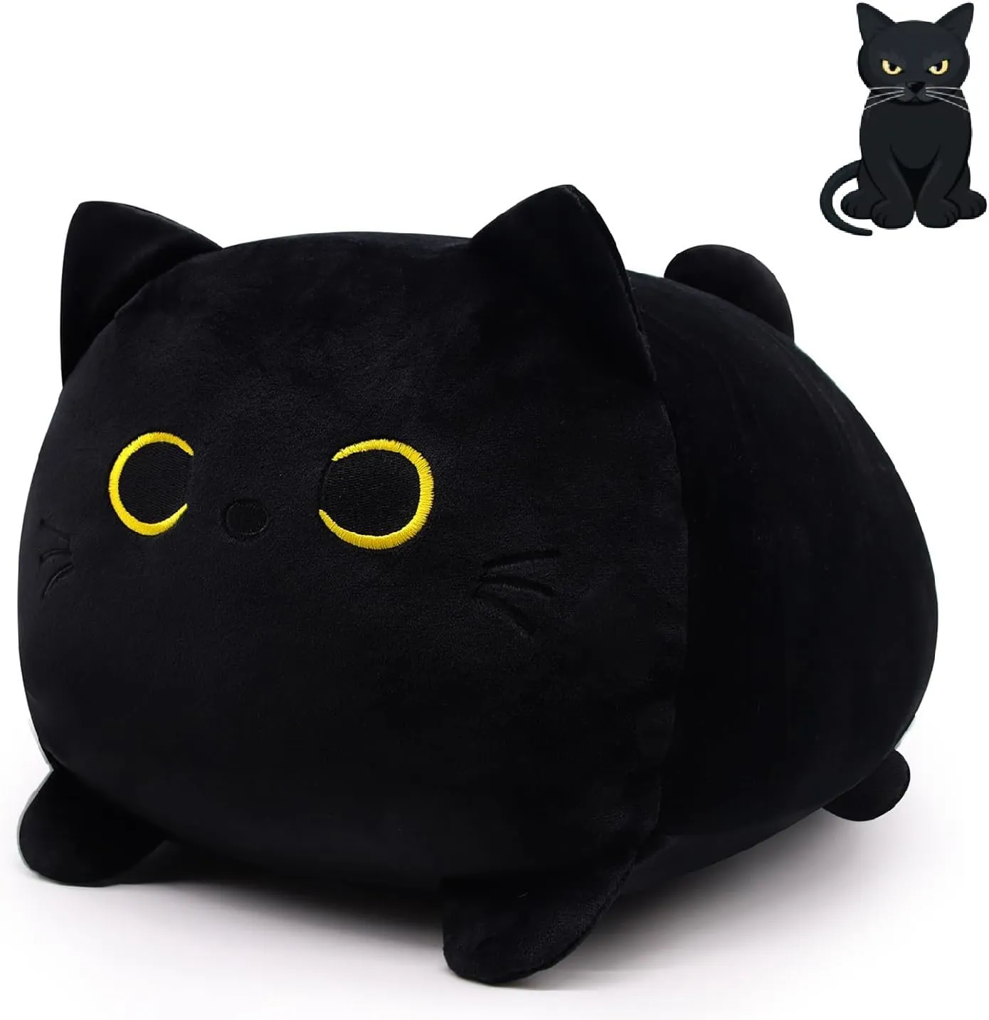 Black Cat Plush Pillow,13" Black Cat Stuffed Animals,Kawaii Plush Stuffed Kitten Doll Toys for Kid, for Birthday Halloween Christmas