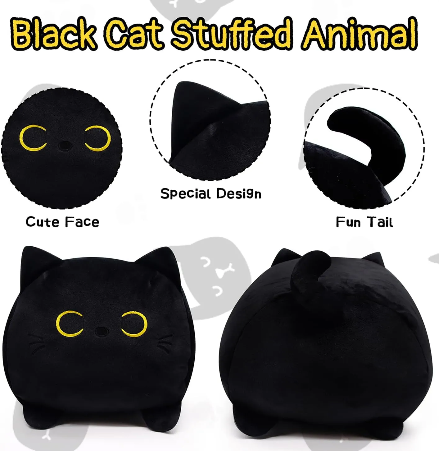 Black Cat Plush Pillow,13" Black Cat Stuffed Animals,Kawaii Plush Stuffed Kitten Doll Toys for Kid, for Birthday Halloween Christmas