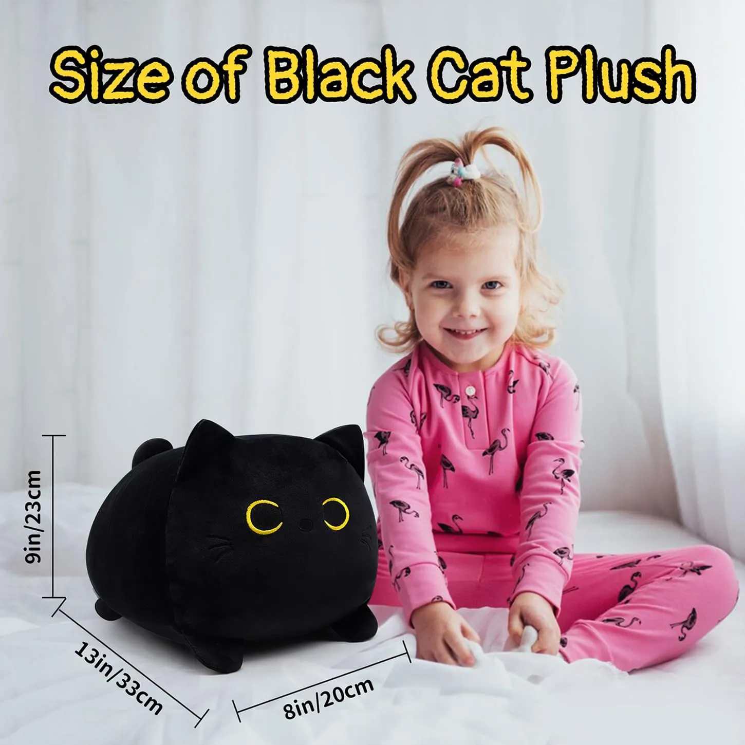 Black Cat Plush Pillow,13" Black Cat Stuffed Animals,Kawaii Plush Stuffed Kitten Doll Toys for Kid, for Birthday Halloween Christmas
