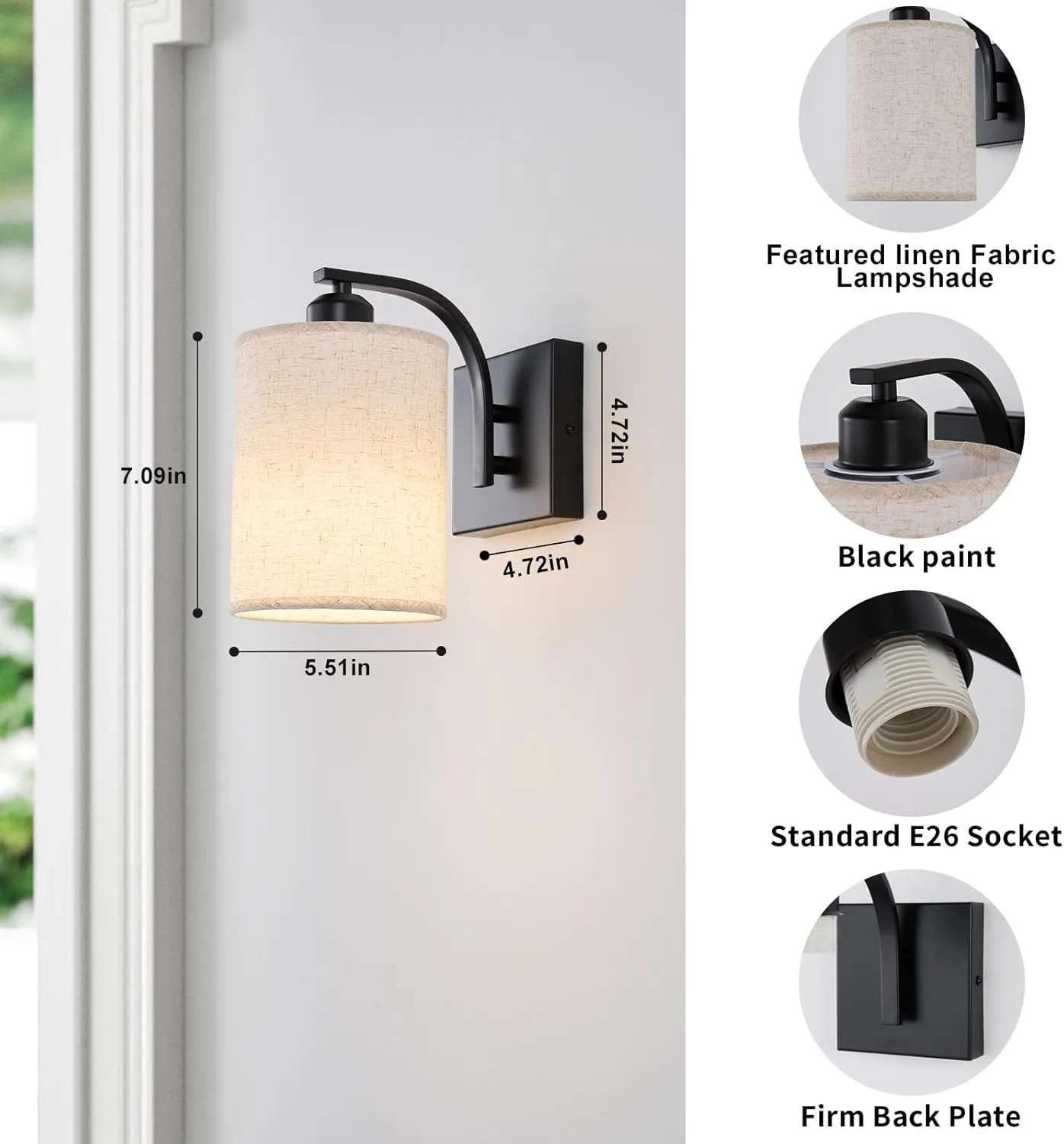 Black Rechargeable Battery Operated Wall Sconces Set of 2 with Remote, Wireless Dimmable Battery Powered LED Wall Lights, Cordless Wall Lighting Lamp Fixture for Bedroom Living Room