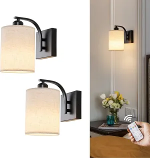 Black Rechargeable Battery Operated Wall Sconces Set of 2 with Remote, Wireless Dimmable Battery Powered LED Wall Lights, Cordless Wall Lighting Lamp Fixture for Bedroom Living Room