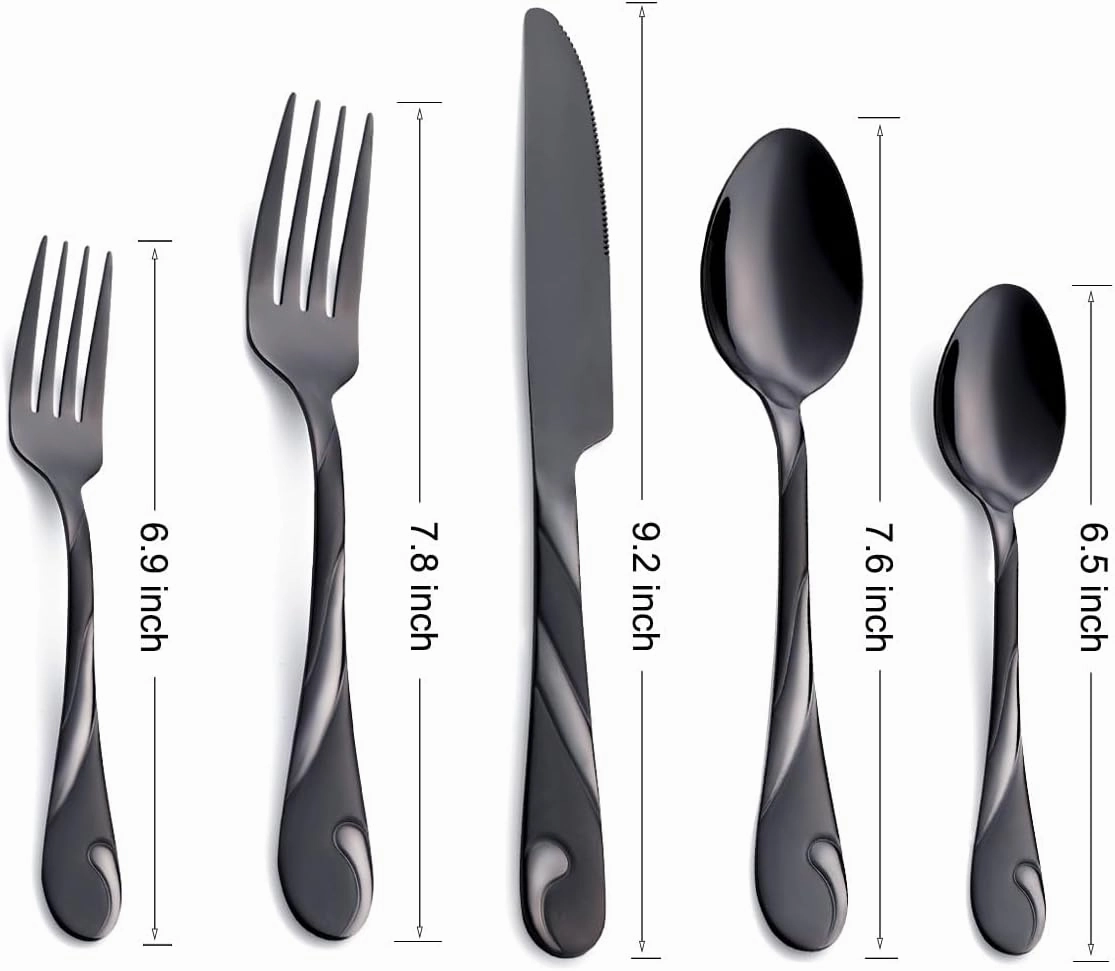 Black Silverware Set for 6, 30-Piece Stainless Steel Flatware Set, Shiny Black Metal Cutlery Set, Include Fork, Knife and Spoon Set, Dishwasher Safe